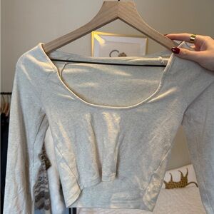 Aerie Cream Long Sleeve Crop Top